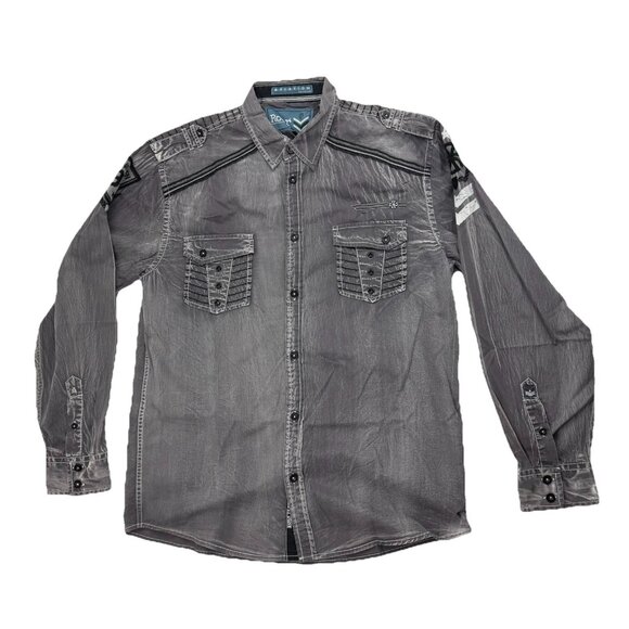 Roar Mens XL Gray Aviation Edition Eagle Long Sleeve Button Up Shirt - Picture 2 of 8